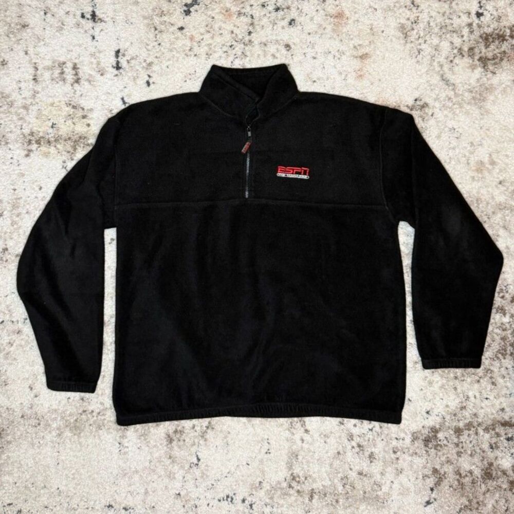 ESPN The Magazine Quarter Zip Fleece Pullover Men's XL Black Embroidered